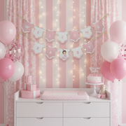 Welcome Baby Girl Card Bunting Banner Pink