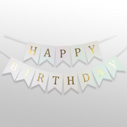 White and Golden Happy Birthday Shiny Text Bunting Flag Banner