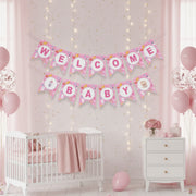 Pink Welcome Baby Bunting Flag Banner for Girl