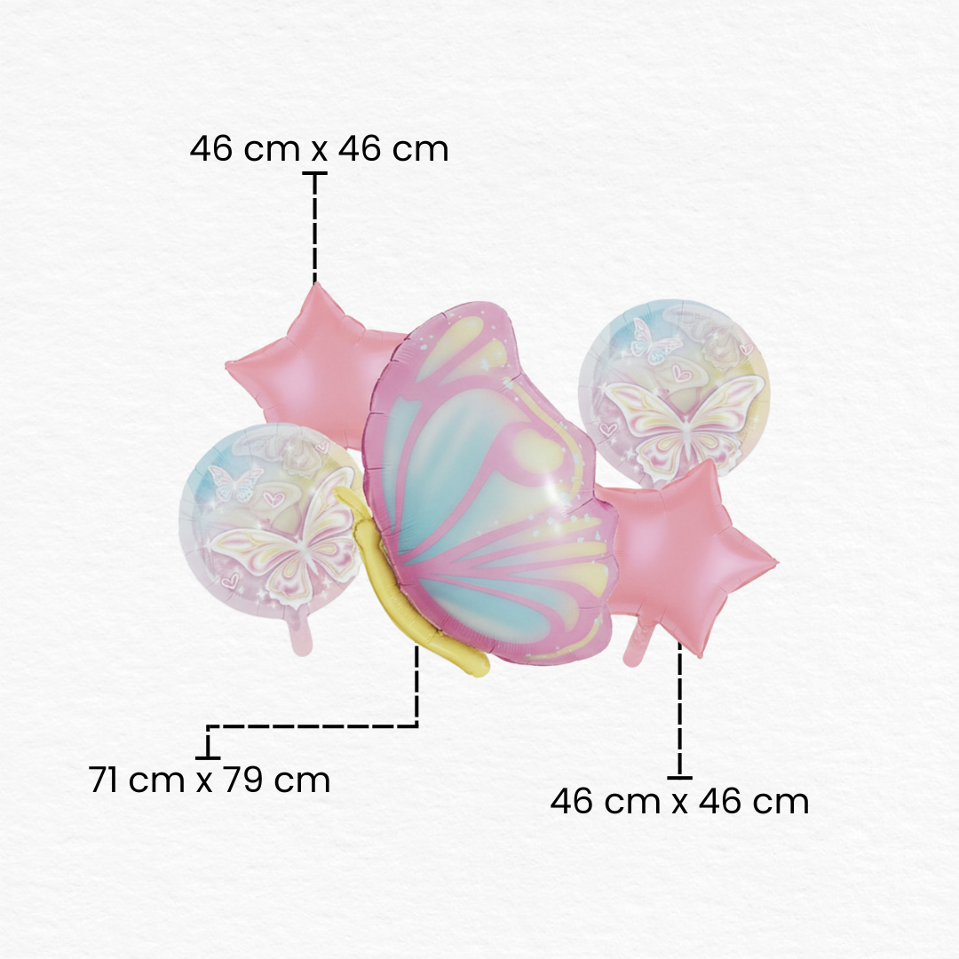 Pastel Rainbow Butterfly Foil Balloon Set/Elegant Fairy Theme Birthday Decorations for Girls/Butterfly Character Balloon for 1st/5th/10th/18th Birthday