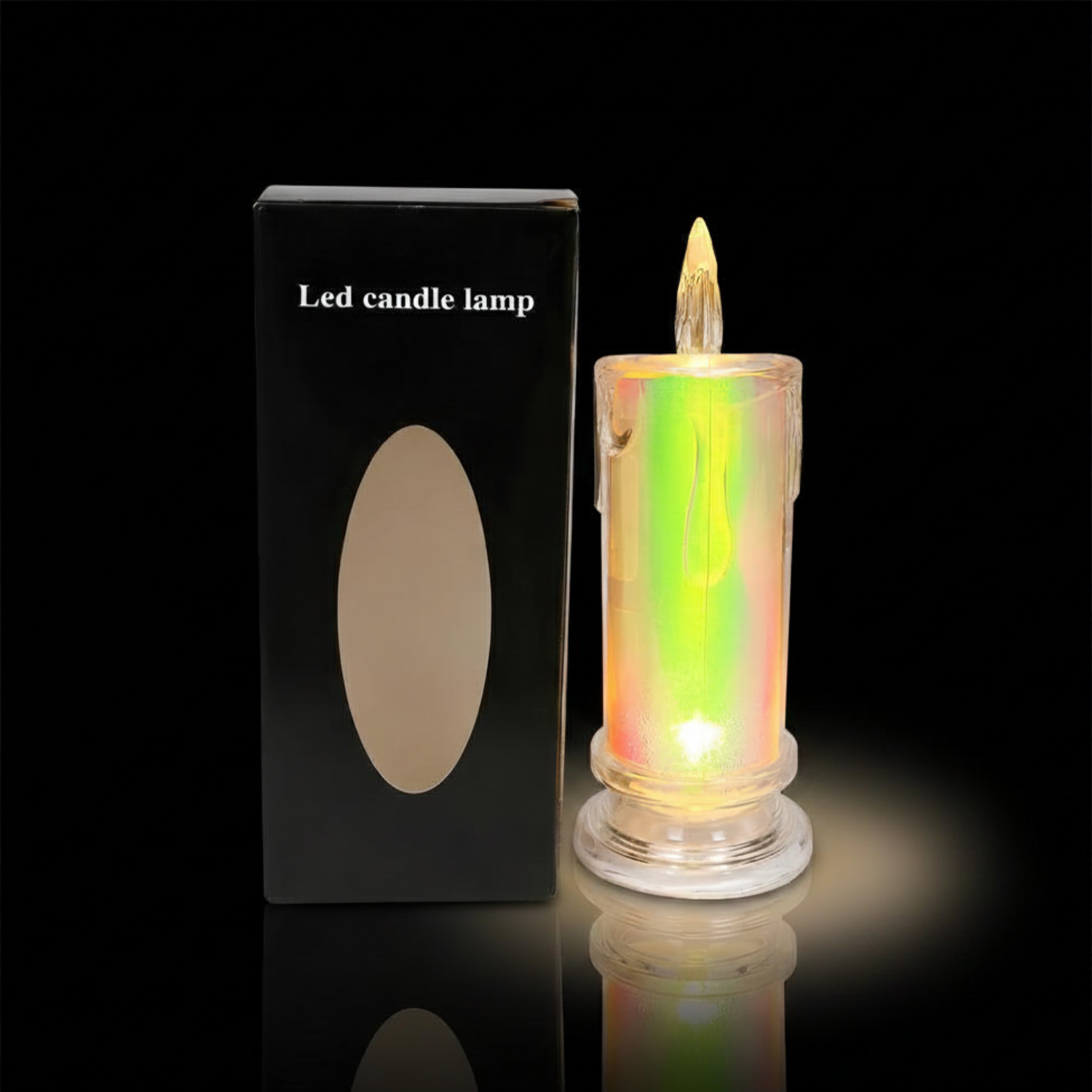 LED Candle Lamp – Green Long Acrylic Holographic Flameless Smokeless Decorative Candle for Pooja, Mandir & Home Décor
