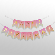 Baby Pink & Golden Happy Birthday Bunting Banner for Birthday Decoration