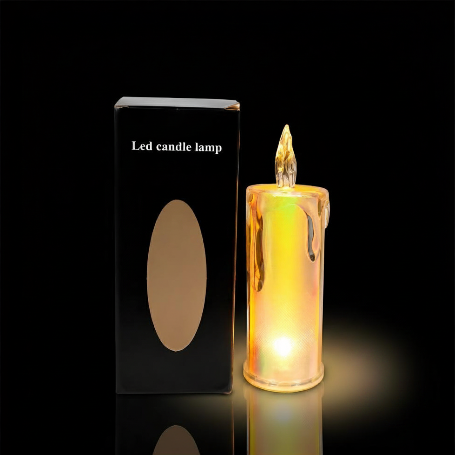 Golden LED Candle Lamp – Long Acrylic Holographic Flameless Smokeless Decorative Candle for Pooja, Mandir & Home Decor