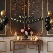 Black and Golden Happy Anniversary Bunting Flag Banner