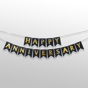 Black and golden happy anniversary bunting banner decoration
