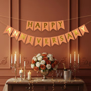 Orange and Golden Happy Anniversary Bunting Flag Banner