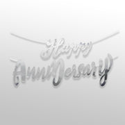 Silver cursive happy anniversary banner for anniversary decoration
