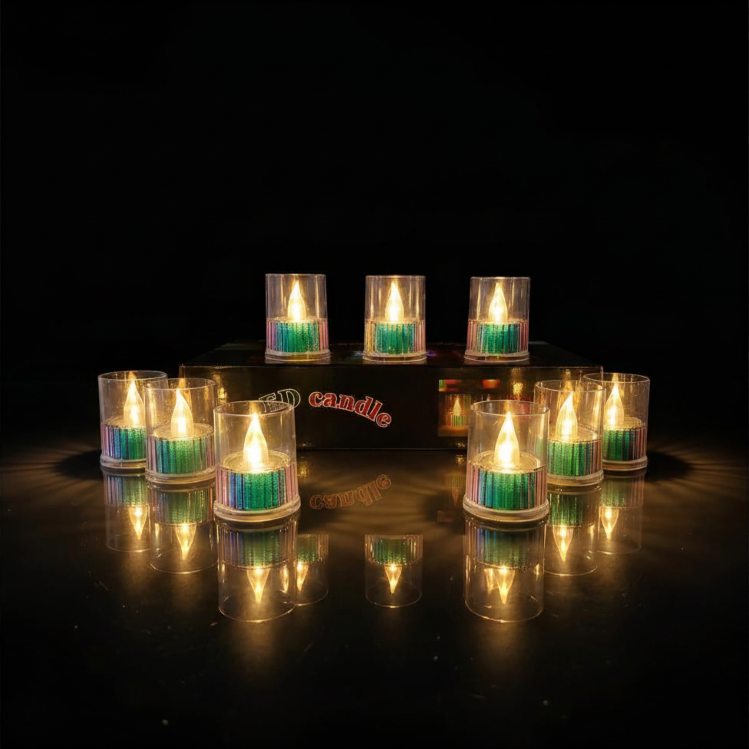 24 Pcs LED SW10 Candle – Green Glass LED Candles, Smokeless Flameless Decorative Lights for Diwali, Pooja & Festive Décor