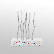 Happy Birthday Print Candle Holder with Silver Candles