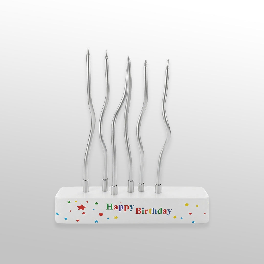 Happy Birthday Print Candle Holder with Silver Candles