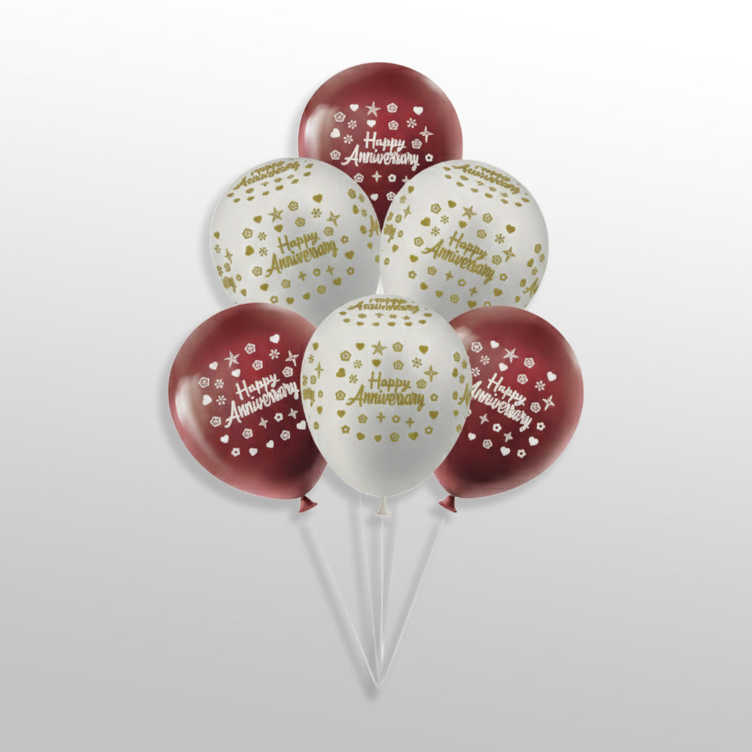 Red and White Happy Anniversary Round Balloons