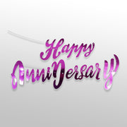 Fuchsia cursive happy anniversary cutout banner decoration
