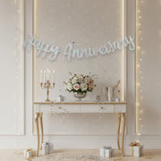 Silver Cursive Glitter Happy Anniversary Cutout Banner