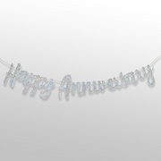 Silver cursive glitter happy anniversary banner decoration
