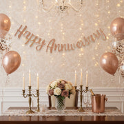 Rose Gold Cursive Glitter Happy Anniversary Cutout Banner