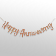Rose gold cursive glitter happy anniversary banner decoration
