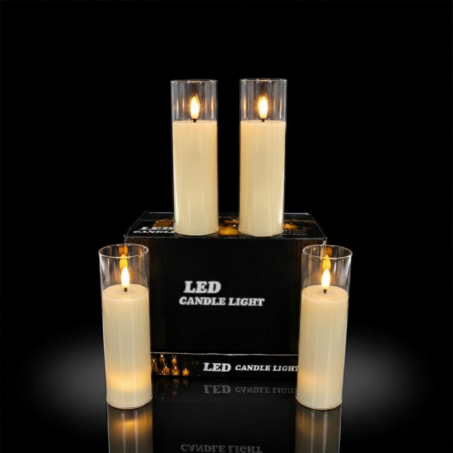 Long Glass LED Candle 20×5.5cm | Transparent Glass Frame Flameless Smokeless LED Candle for Home, Festive, Mandir & Table Decoration