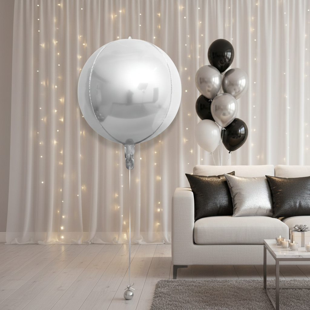 Silver 3D & 4D Orbz Shaped Foil Balloon