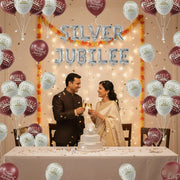 Silver Jubilee Foil Balloon and 40 PC Happy anniversary round Balloon set Red and White