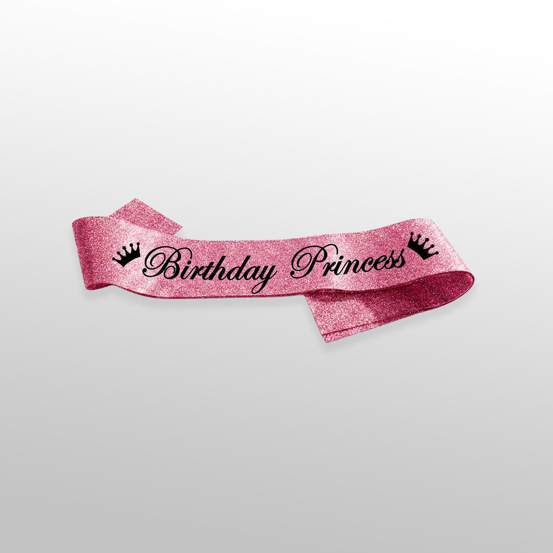 Girls Birthday Celebration Sash
Pink Glitter Sash with Crown Designs