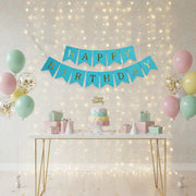Blue and Golden Happy Birthday Shiny Text Bunting Flag Banner