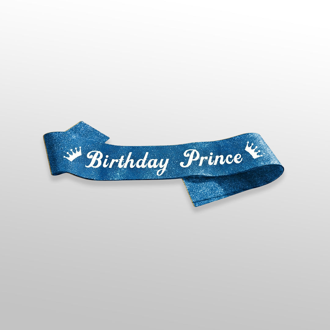 Boys Birthday Celebration Sash
Blue Glitter Sash with Crown Designs