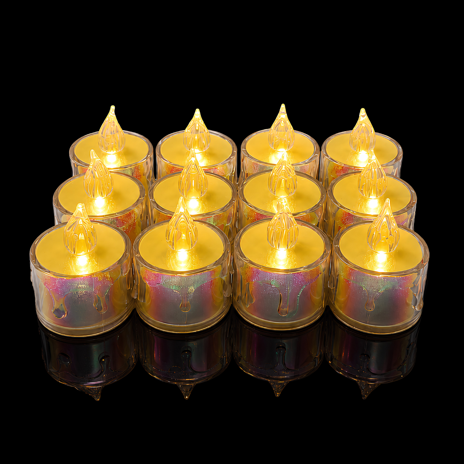 LED CW-400 Crystal Candles 12 Pcs Set Colorful Flameless Battery Powered LED Decorative Candles for Diwali Pooja Party Home Decor