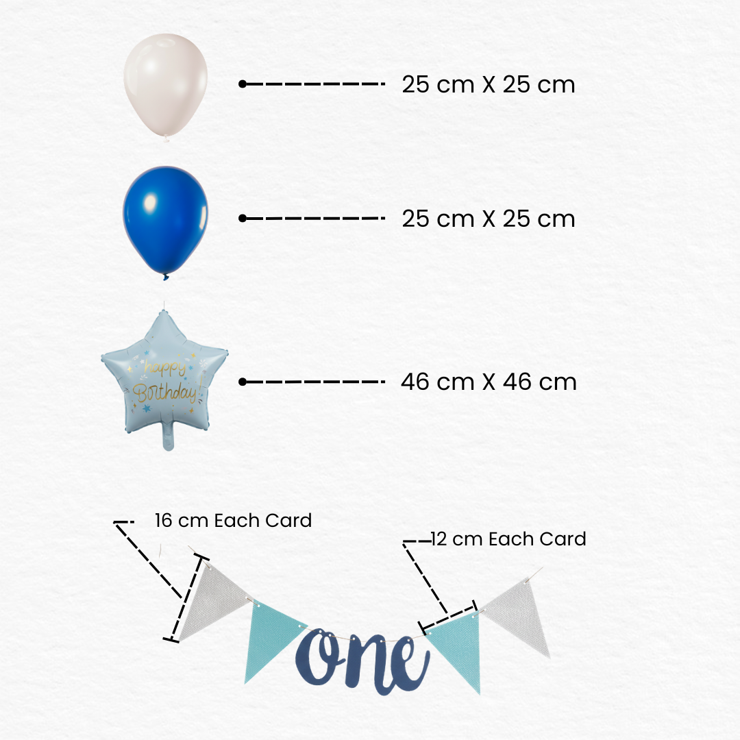 1st Birthday Boy Decoration Kit   Blue & Silver "ONE" Banner with Star Foil & 40 Pcs Balloons