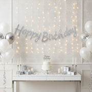 Silver Cursive Glitter Happy Birthday Cutout Banner