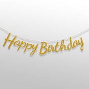Golden Cursive Birthday Banner | Happy Birthday Glitter Banner