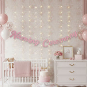 Pink Cursive Glitter Naming Ceremony Cutout Banner