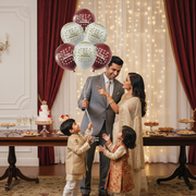 Red and White Happy Anniversary Round Balloons