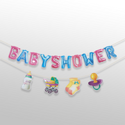 Pink and blue baby shower foil balloon banner decoration
