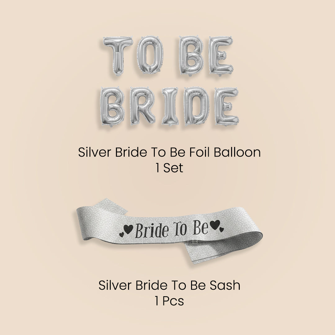 Silver Bride To Be Foil Balloon and Silver Bride to be Sash Set
