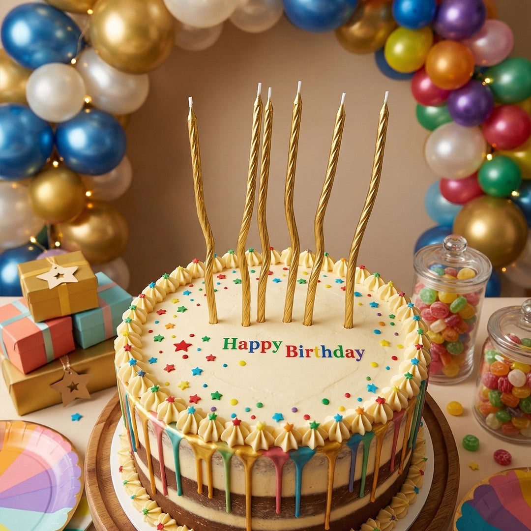 Gold Metallic Spiral Zig-Zag Candles
Shiny Golden Twisted Birthday Candles