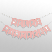 Baby Pink Silver Glitter Happy Birthday Bunting Banner for Birthday Decorations