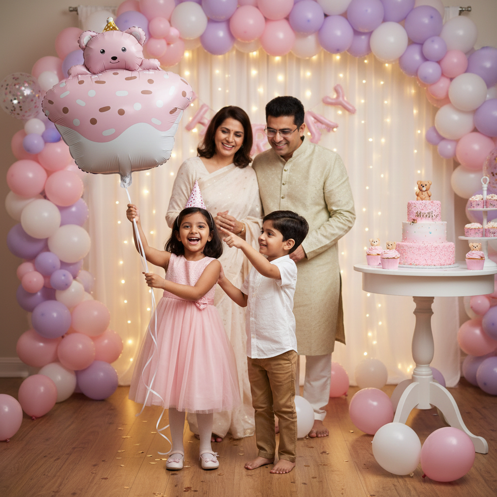 Bear cake foil balloon pink pastel chocolate