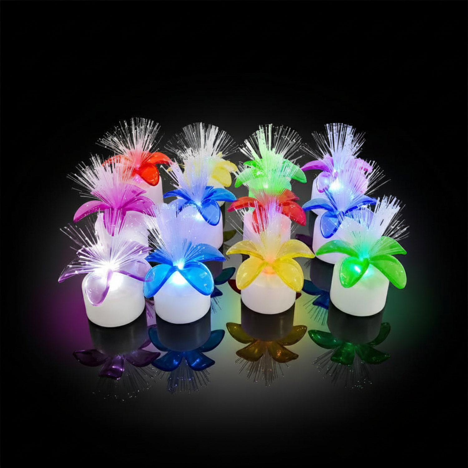 Fountain LED Candle (12 pcs) – Colorful Flower Fiber Optic Flameless Decorative Light for Festive Party, Home, Table & Fountain Theme Decoration