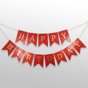 3D bubbles red & golden happy birthday bunting banner for birthday decoration