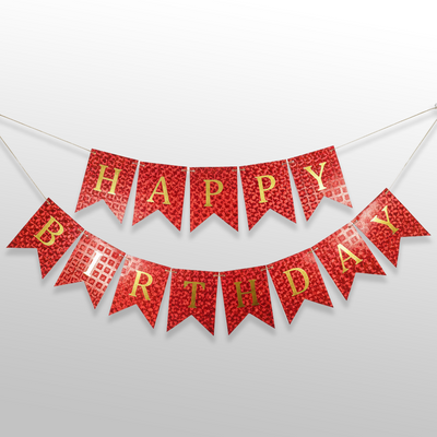 3D Bubbles Red & Golden Happy Birthday Bunting Banner / Shiny Happy Birthday Wall Hanging Banner / Birthday Decoration Items