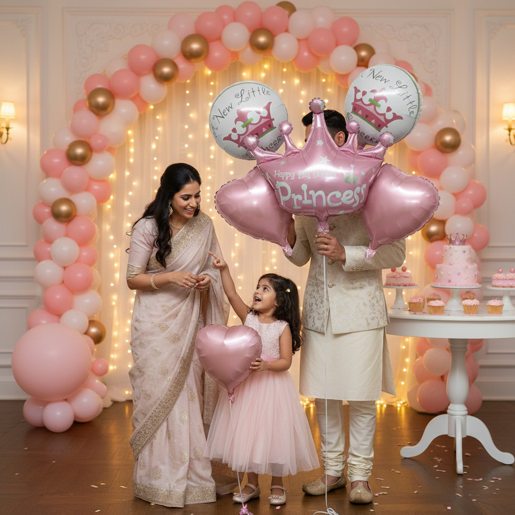 Set of Pink Foil Balloons for a Girl Birthday Celebration