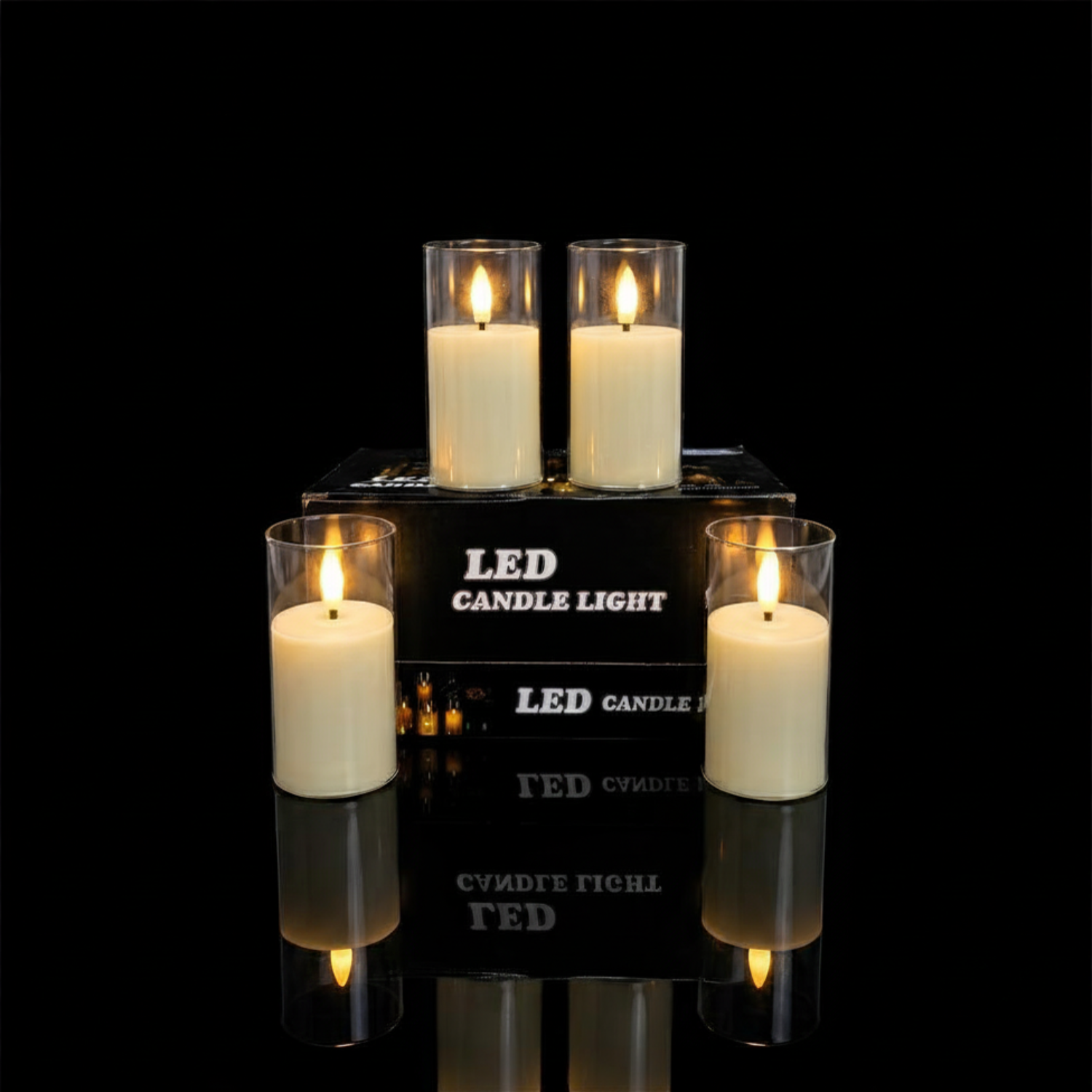 Small Glass LED Candle with Transparent Glass Frame, Smokeless Flameless Light for Home Decor, Table Decoration, Mandir Decor & Festive Occasions