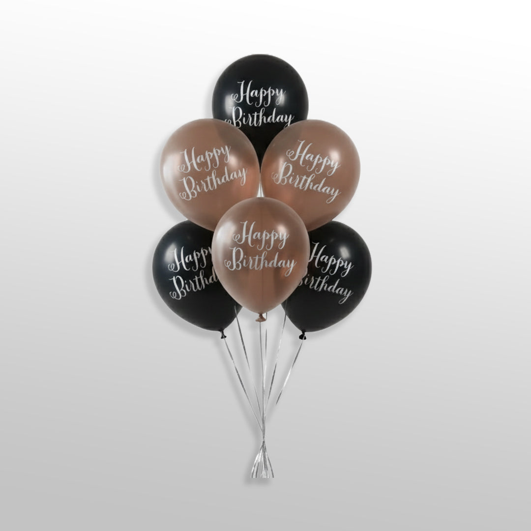 Champagne and Black Happy Birthday Round Balloons