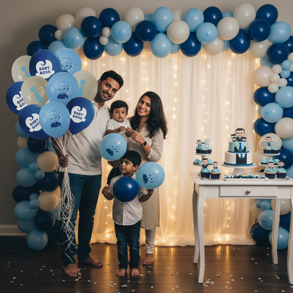 Blue and Grey Boss Baby balloon set