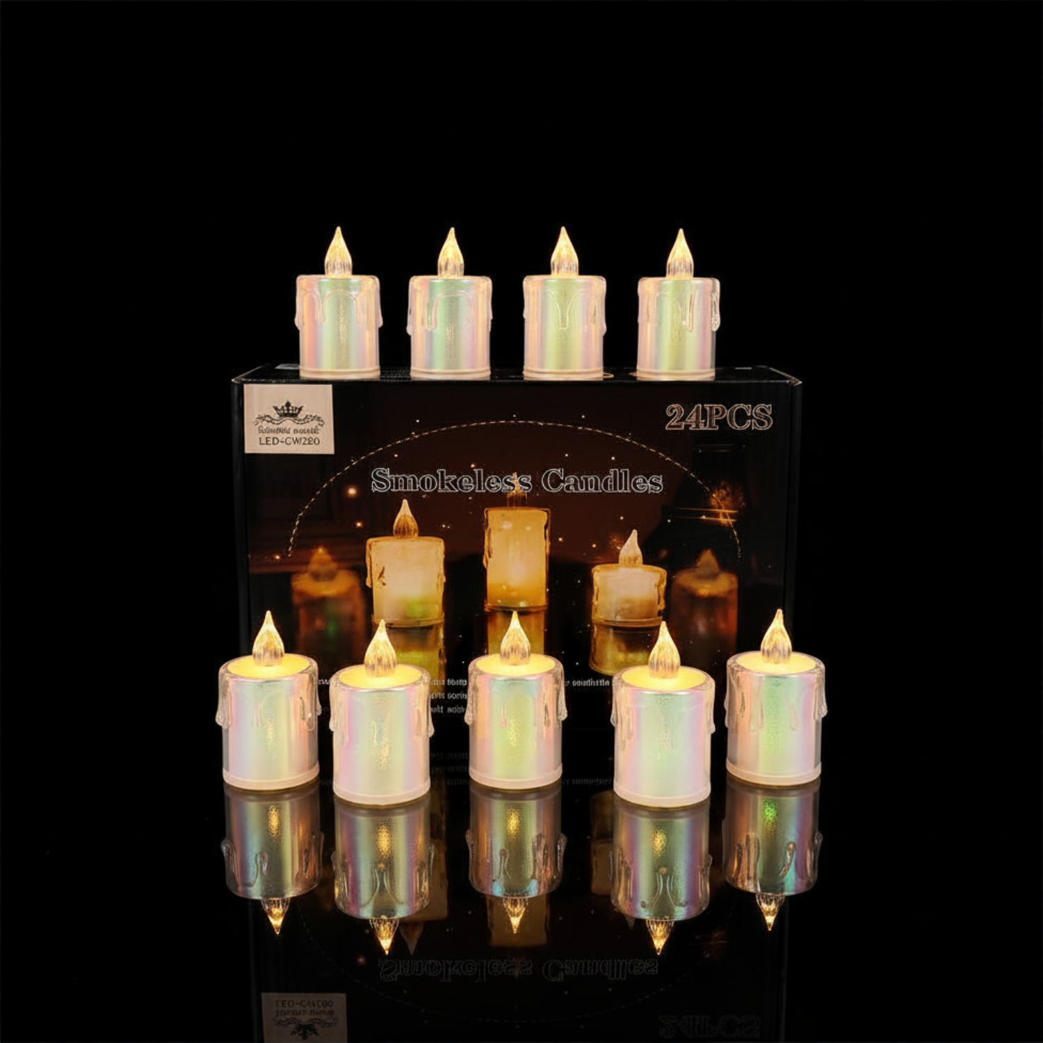 LED CW-200 Crystal LED Candles 24 Pcs Pack | Colorful Smokeless Flameless Decorative LED Candles for Pooja, Festive & Home Decoration