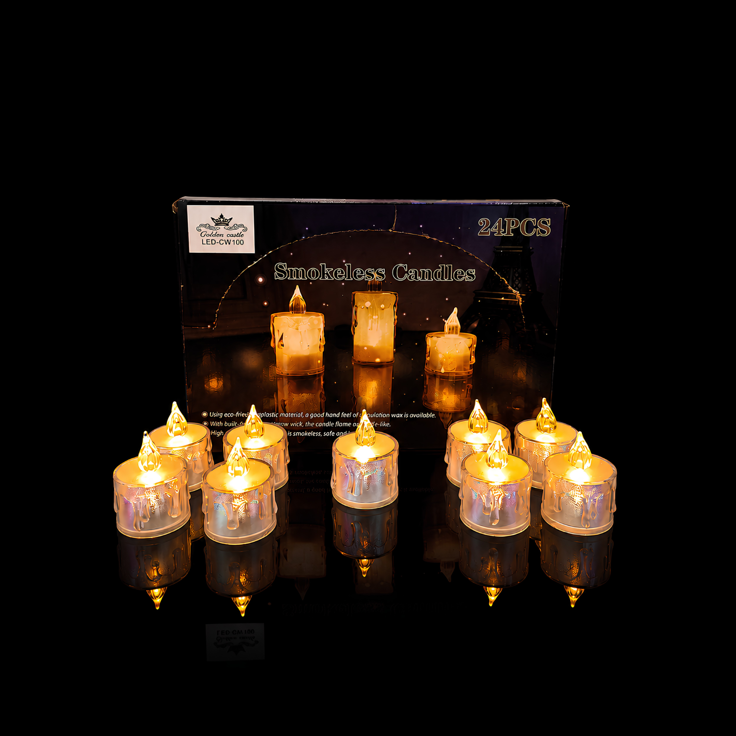 LED CW-100 Crystal Candles 24 Pcs Set Colorful Smokeless Flameless Decorative Battery Operated LED Candles for Home Festive Decoration Lighting