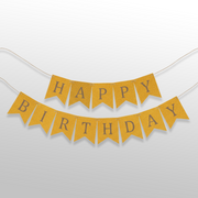 Yellow & Golden Happy Birthday Shiny Text Bunting Banner for Birthday Decoration