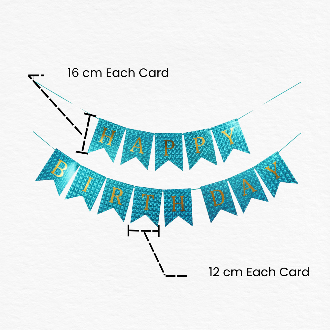 3D Bubbles Blue & Golden Happy Birthday Bunting Banner / Shiny Happy Birthday Banner for Birthday Decoration / 3D Birthday Party Banner Flag