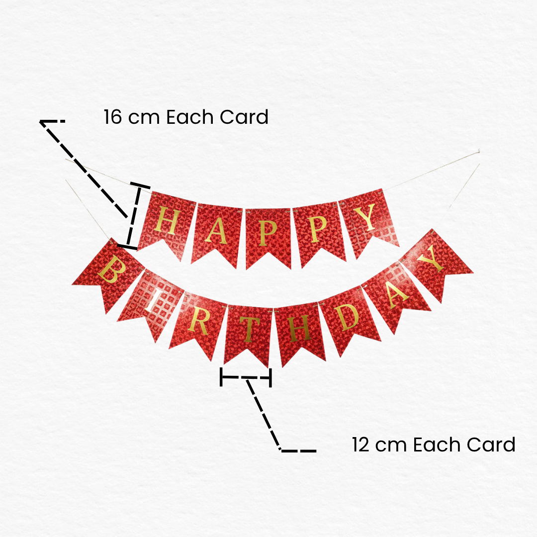 3D Bubbles Red & Golden Happy Birthday Bunting Banner / Shiny Happy Birthday Wall Hanging Banner / Birthday Decoration Items