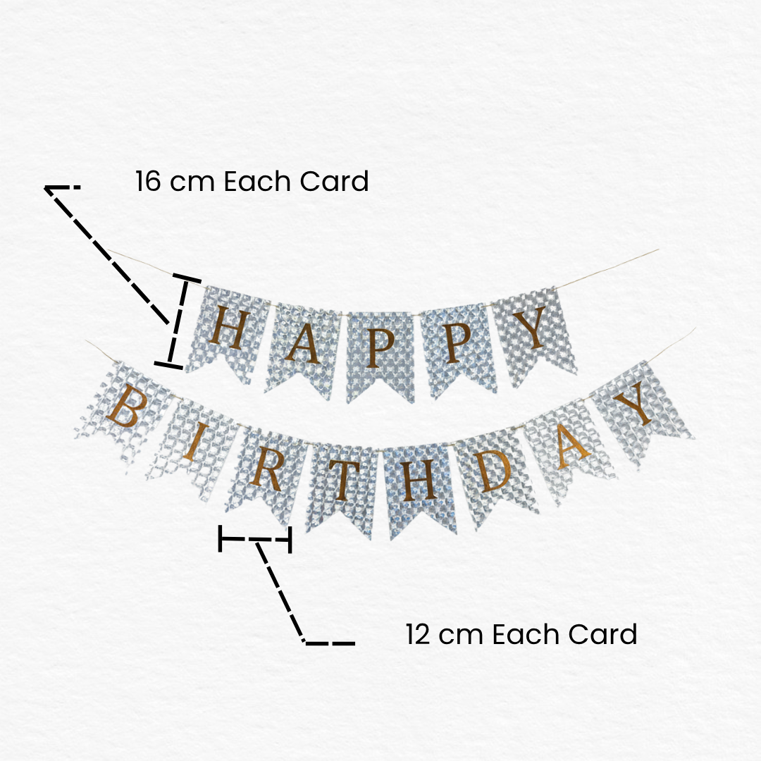3D Bubbles Silver & Golden Happy Birthday Bunting Banner / Shiny Happy Birthday Banner for Birthday Decoration / 3D Birthday Party Banner Flag